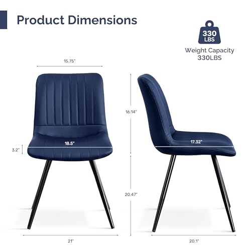 Image of Dining Chairs Set of 2, Modern Dining Chairs with Thick Cushions, Faux Leather Upholstered Kitchen Dining Room Chairs with Metal Legs for Dining Living Room (Navy Blue)