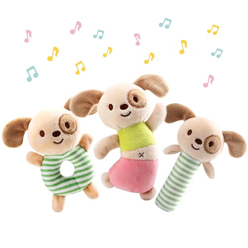 Shinse ぬいぐるみ がらがら 赤ちゃん おもちゃ ラトル 3点入り りんりんスティック 可愛い 布のおもちゃ 3ヶ月から オーガニックコットン 人気 出産祝い 知育玩具 新生児 子供 ベビー 0 1 2 3歳 乳幼児 女の子 男の子 出産祝い 誕生日