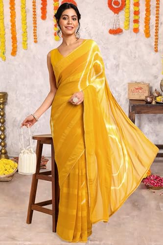 Image of MIRCHI FASHION Women Saree Shibori Print Chiffon | Elegant Festive and Functional Sari for All-Day Comfort with Matching Blouse