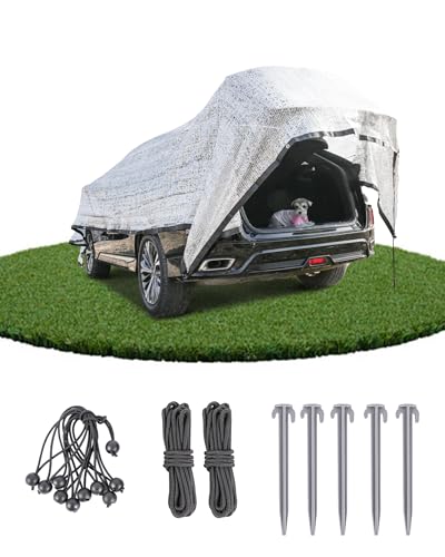 Ezcasch Schattennetz Auto für Hunde 3x4m 85% Aluminium Schattierungsnetz als UV-und Sonnenschutz Geeignet für Outdoor inkl. Elastische Kordel 5m Nylonseil Nägel