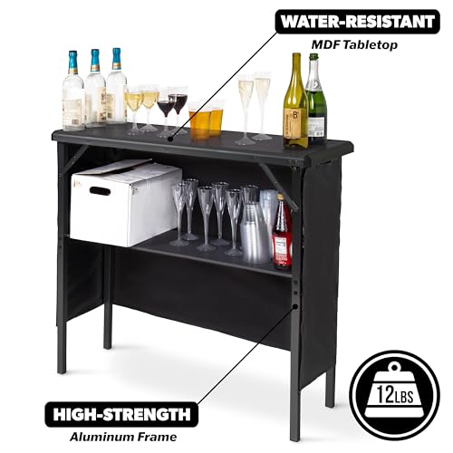 Image of GoBar Portable Bar Table for Events - Pop Up Mobile Bartending Station with Travel Carrying Case - 3 Skirts