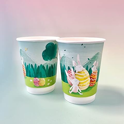 12oz Easter Bunnies Paper Cups Takeaway Paper Cups for Hot Drinks Tea Coffee Disposable Paper Cup Easter Design (100) Cover