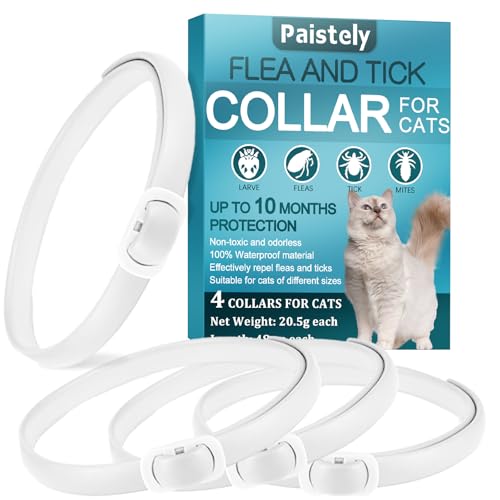 4 pièces Collier Anti Puces pour Chats, Collier de Puce pour Chat avec Une Protection Efficace de 10 Mois, Réglable, Imperméable, Traitement aux Puces Chat,...