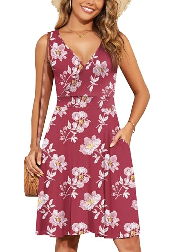 Image of WEACZZY Women's Summer Sleeveless Casual Dresses V-Neck Wrap Floral Holiday Tank Dress Flowy Beach Sundress with Pockets