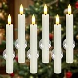 Yeelida Flickering Flameless Short Window Candles with Sensor Dusk to Dawn, 6pcs Battery Operated 0.78' x6.4' LED Ivory Plastic Taper 6 Suction Cup Long Lasting Candlesticks