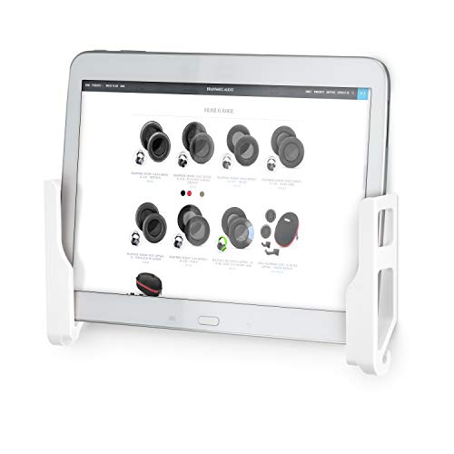 BRAINWAVZ Universal Tablet Wall Mount Dock Holder for iPad Air Mini & Pro, Galaxy Tab Note, Surface & iPhone, Pixel & More, Stick On 3M VHB, No Screws (White)