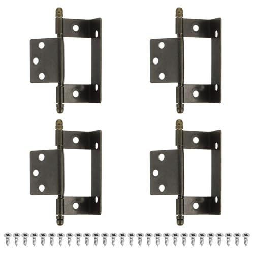 QUARKZMAN 4Pezzi Cerniere per Mobili a Incasso Completo, Cerniera a Punta Asse Lungo Parziale Avvolgente Vintage per Mobili da Cucina con Viti, Bronzo