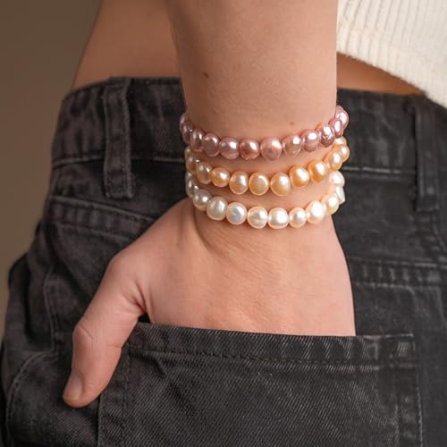 Image of Secret & You Woman Bracelet with White or Colorful Baroque Freshwater Cultured Pearls - 8-9 mm -18 cm Elasticated Band