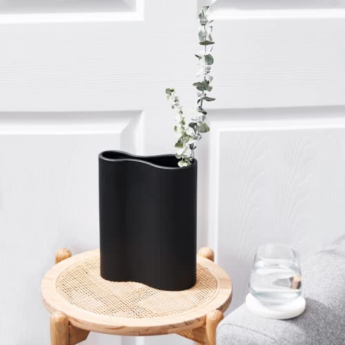 Luxe Infinity Black Vase. 9” Ribbed Vase For Flowers. Organic Modern Home Decor. Pampas Grass Vase. Fluted Vase. Modern Vase. Aesthetic Vase. Tall Black Flower Vase For Decor.  Black Ceramic Vase #TOP5