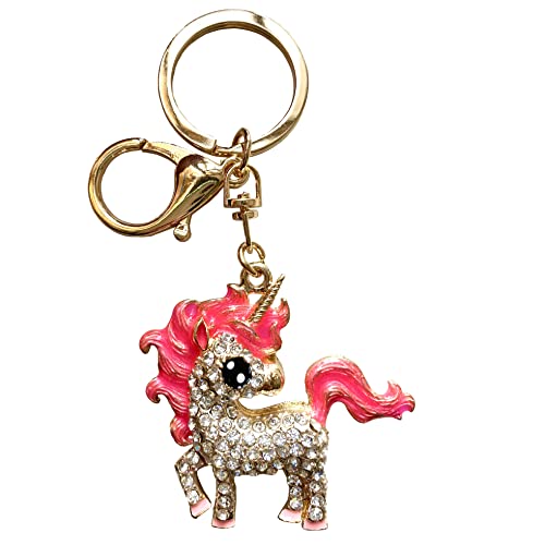 Lawen Creative / Strass goutte d'huile alliage licorne porte-clés femme sac charme, sac d'école charme, petit cadeau pour femme, fille, Rose Cover