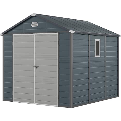 YITAHOME 6x6FT Outdoor Storage Shed w/o Floor, All-Weather Plastic Shed with Lockable Doors, Window & Vents, Plastic Tool Shed for Backyard, Patio, Poolside, Lawn, Gray Dark Gray 6x6FT