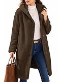 ELLEVEN Womens Winter Faux Fur Coats Hoodie Long Fleece Sherpa Warm Teddy Coat Jacket Outfits Brown Medium