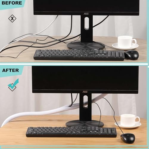 Image of AGPTEK Cable Sleeve Cover, 10ft - 1 inch Cord Management Wire Organizer Under Desk, Home Office Computer Wire Cover Hider Cord Protector, Protect Pet Cat Dog from Chewing, White