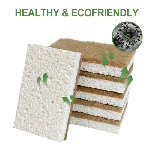 Image of CELOX 12 Pack Coconut Fiber Kitchen Cleaning Sponge, Dual-Sided Sponge for Dishwashing