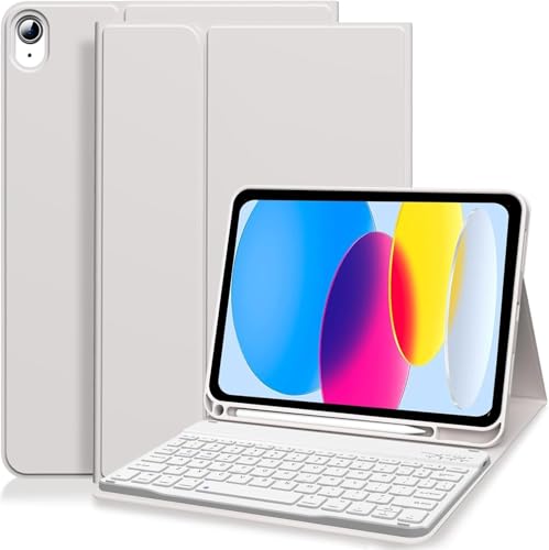 KTOITION for iPad 11th/10th Generation Case with Keyboard 11 inch/10.9 inch 2025 A16 2022 with Pencil Holder, Magnetic Detachable Wireless Bluetooth Folio Stand Rechargeable Keyboard Cover (Gray)