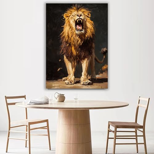 Tableau de lion moderne marron pour habiller un mur de bureau vide