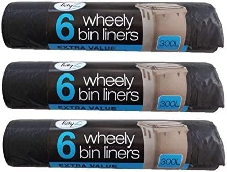 3 X Tidyz 6 Wheelie Bin Extra Large Liners 300L Black Dustbin Rubbish Tip Refuse Sacks Waste Garbage Thick Big Bags Super Strong Heavy Duty Fits Bins 230 x 143cm