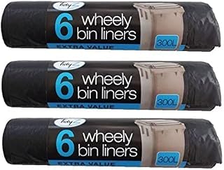 3 X Tidyz 6 Wheelie Bin Extra Large Liners 300L Black Dustbin Rubbish Tip Refuse Sacks Waste Garbage Thick Big Bags Super Strong Heavy Duty Fits Bins 230 x 143cm