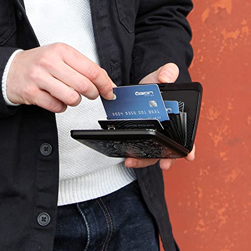 Image of OGON -DESIGNS- Aluminum wallet, Large capacity with metal lock, RFID Protection against fraud and demagnetization, model Smart Case OSLO Large (Engraving Muertos)