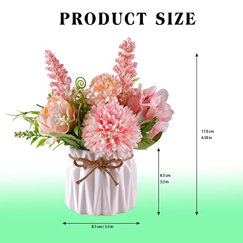 Artificial Potted Flowers, Small Ceramic Vase Fake Flower Plants Desktop Decoration Indoor For Home And Office, Faux Flowers Hydrangea Decora For Table,Bookshelf,Bedroom,Living Room,Party.(Pink) #TOP2