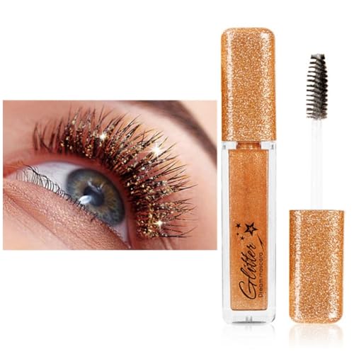 Autmor Lash Diamond Glitter Rímel – Rímel brillante con purpurina de diamante y brillo perlado colorido para pestañas impresionantes, duraderas e impermeables, maquillaje de ojos encantador (dorado)