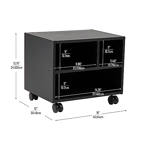 Mind Reader Rolling Printer Cart, Utility Cart, Printer Stand, Under Desk Storage, Office, MDF, 16"L x 12"W x 13.75"H, Black by Mind Reader - Image 3