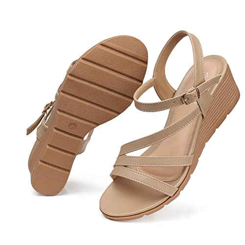 Image of SHIBEVER Wedge Sandals for Women Dressy: Comfortable Low Heel Sandal | Open Toe Ankle Strap Strappy Womens Shoes with Cushioned Casual Walking for Wedding Work Office Travel in Summer