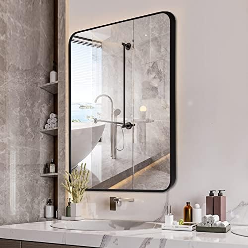 BEAUTYPEAK Wall Mirror 20″ x 28″ Rectangular Bathroom Mirror with Aluminum Alloy Frame, Rounded Corners Hanging Mirror for Living Room Bedroom Bathroom Entryway, Hangs Horizontal or Vertical, Black