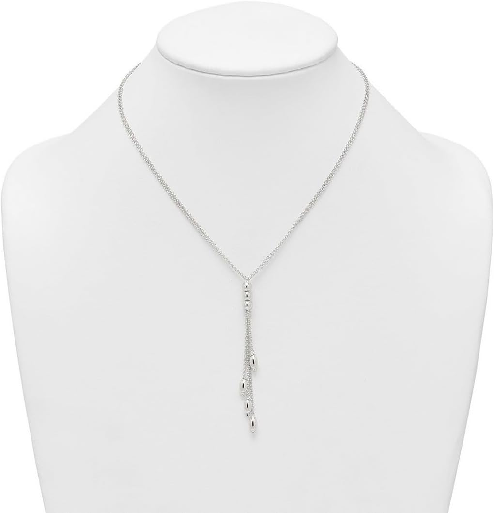 JewelryWeb 925 Sterling Silver Polished and Beaded 2 Strand Lariat With 1.25 Inch Extension Necklace 16.5 Inch 5mm Wide Strand Necklace for Women
