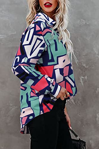 Magritta Womens Collared Blouses Tops Dressy Spring Summer Graffiti Heart Button Down Long Sleeve Oversized Cuffed V Neck Shirts Blue Xx-Large #TOP3