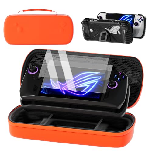 Image of QUAGGY Carrying Case 3 in 1 Accessories Set Compatible with ROG Ally X 2024, Large Carry Case Bag fit for Charger【Soft Silicone Protective Cover+2 Screen Protector】 Portable and Easy to Carry Orange