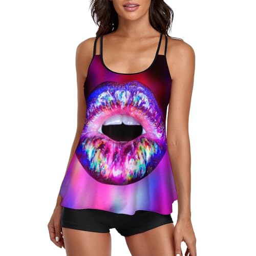 Robe de plage et tankini violet à lèvres pailletées pour vos vacances