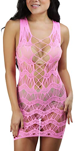 Image of ToBeInStyle Women's Stretch See Through Fishnet Novelty Mini Rave Party Dress
