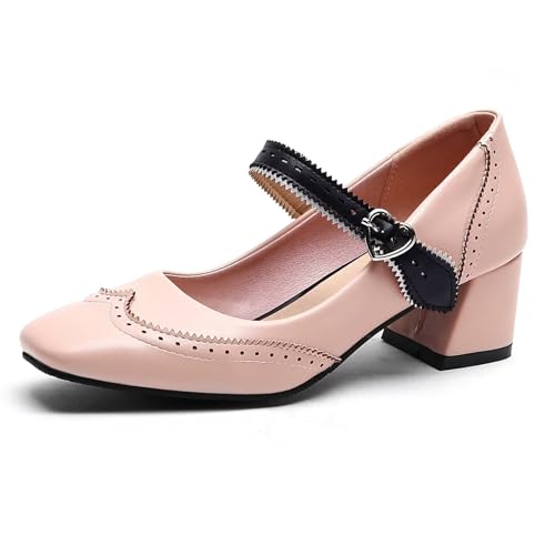 Dear Time Women's Mary Jane Pumps Shoes Low Chunky Heeled Ankle Strap Vintage Work Shoes Black by Dear Time