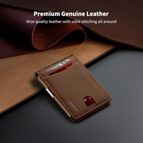 Wallet for Men Slim Bifold Leather Wallet with Money Clip RFID Blocking Minimalist Card Holder Front Pocket Mens Wallet,12 Card Slots (Brown)3