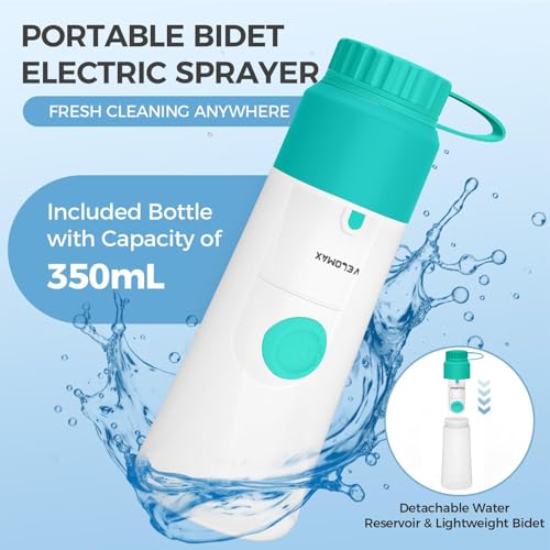 Image of VELOMAX Portable Travel Bidet, IPX7 Waterproof Electric Rechargeable Mini Handheld Spray with 2 Pressure Options for Women & Men, Adjustable Speed, Hygienic Cleaning, Postpartum & Baby Care