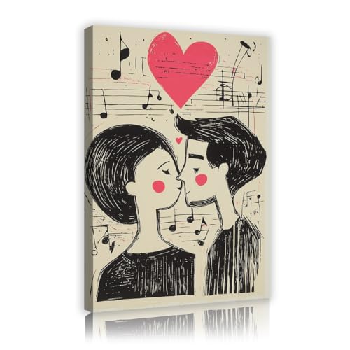Art mural notes musicales et couple : toile encadrée vintage romantique 30x45cm