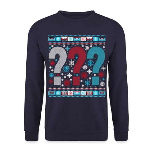 Spreadshirt Die DREI Fragezeichen Ugly Christmas Sweater | Xmas Unisex Pullover Für Rätselprofis & Fans S Navy