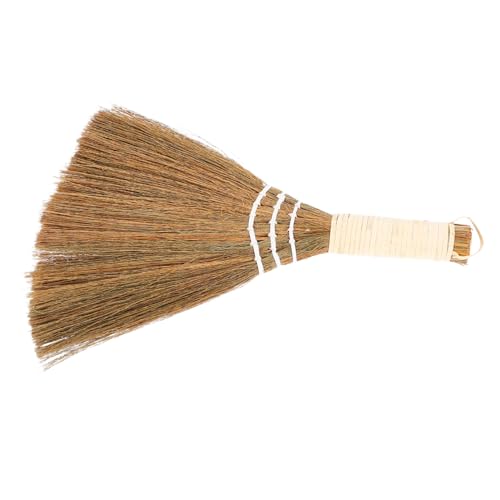 Warmhm Compact Silvergrass Braided Broom with Short Handle Small Lightweight Indoor Sweeper for Dust Crumbs Hair Debris Beds Desks and Home Surfaces Natural Straw Brush for Efficient