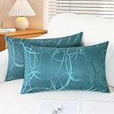 CaliTime Pack of 2 Cushion Covers Bolster Pillow Covers Cases for Couch Sofa Home Decor Modern Circles Rings Geometric 12 X 20 Inches Teal