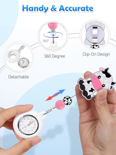 Image of Plifal Nurse Watch Nursing Pocket Badge Fob with Second Hand - Retractable Clip On Clock with Secondhand for Medical Staff Women Men