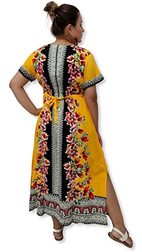 Vestido Longo Manga Curta Indiano Estampado Plus Size 980072