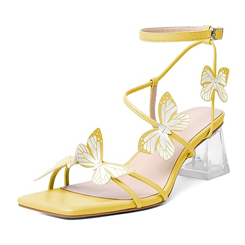 Image of Zamikoo Women's Heeled Sandals Square Open Toe Ankle Strap Block Heels Strappy Clear Heels Chunky Low Heels