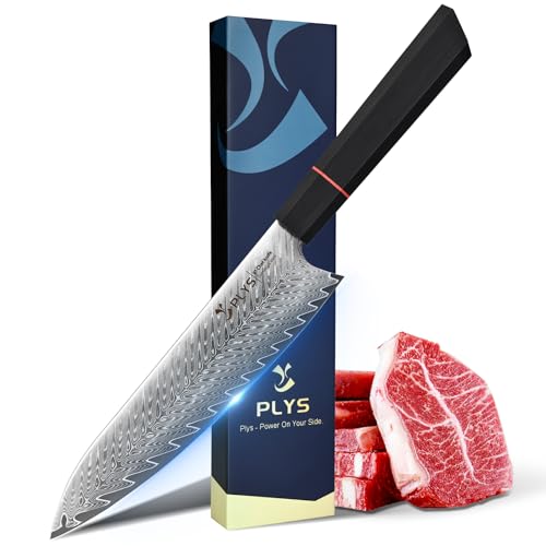 Plys Japanese Chef Knife, 8-Inch Aus10 Damascus Kitchen Knife, Professional 9CR18MOV Knife with G10 Ergonomic Handle, Cooking Knife with Gift Box