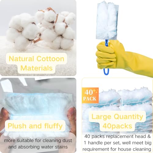 Image of Cayton 40 Count Duster Refills Compatible for Swiffer Dusters, Dust Collector Accessories 1 Blue Handle for Cleaning Dusts Removal