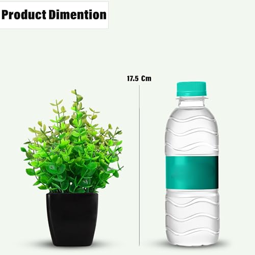 Image of Artificial Potted Plant (Pack of 2) Eucalyptus Potted Faux Decorative Plastic Plant for Home Office Living Room Bedroom Desk Indoor and Outdoor Decoration | Compact Black Pot