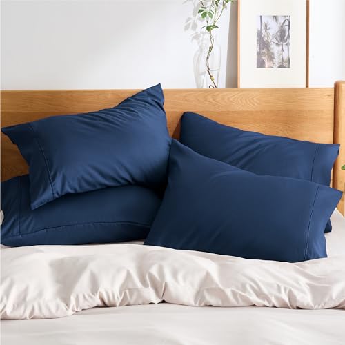 Bedsure Queen Pillow Cases Set of 4 - Navy Brushed Microfiber Pillowcases 4 Pack, Super Soft Pillowcase, Pillow Case Covers with Envelope Closure, Wrinkle, Fade and Stain Resistant, 20x30 Inches