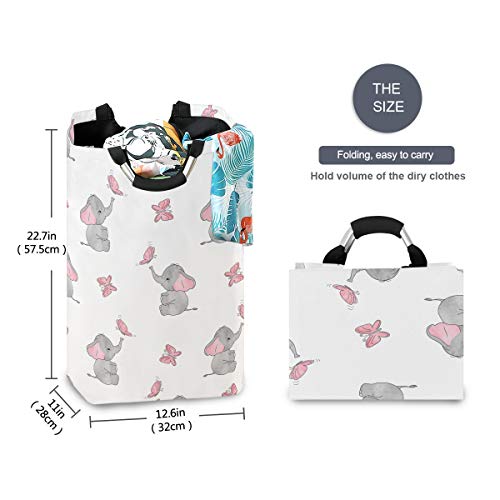 Agona Cute Elephants Pink Butterflies Laundry Basket With Handles Large Storage Bin Collapsible Fabric Laundry Hamper Foldable Laundry Bag For Kids Room Toy Bins Gift Baskets Bedroom Baby Nursery #TOP4
