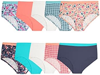 Fruit of the Loom Girls' Tag Free Cotton Brief Underwear Multipacks, Low Rise Brief-10 Pack-White/Navy/Floral, 4
