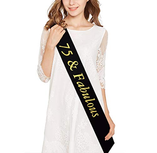 75th Birthday Gold Tiara and Sash Glitter Satin Sash and Crystal Rhinestone Tiara Crown for Happy 75th Birthday Party Supplies Favors Decorations 75th Birthday Cake Topper